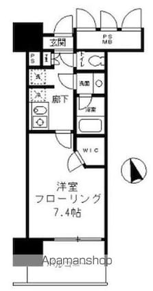 フォンテーヌ芝浦[1K/26.02m2]の間取図