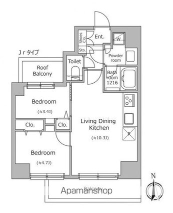 ドゥーエ南千住[2LDK/42.41m2]の間取図