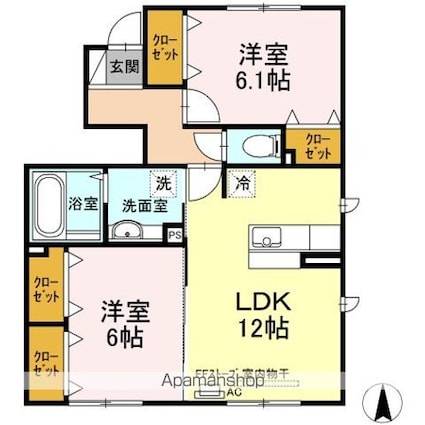 カレント[2LDK/59.46m2]の間取図