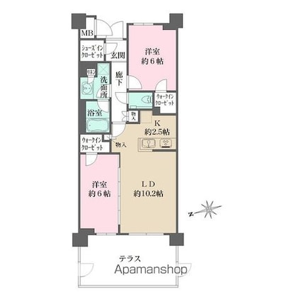 東京都杉並区荻窪２丁目[2LDK/58.93m2]の間取図