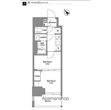 ＢＰＲレジデンス王子イースト[2K/25.24m2]の間取図