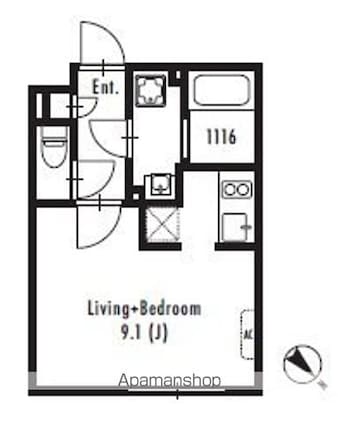 ＧＲＡＮ　ＰＡＳＥＯ　中目黒　Ｗｅｓｔ[1R/23.65m2]の間取図