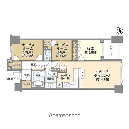ミッドガーデン赤坂氷川[1SLDK/80.26m2]の間取図