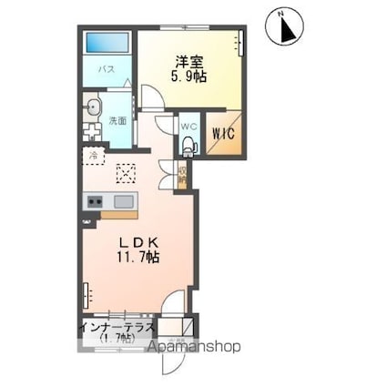 グランディール高屋敷Ｂ棟[1LDK/43.24m2]の間取図