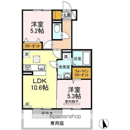 プティ　ボヌール　Ａ・Ｂ[2LDK/52.09m2]の間取図