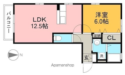 ポッポハート[1LDK/43.74m2]の間取図
