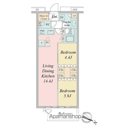 ブランシエスタ目黒中央町[2LDK/52.7m2]の間取図