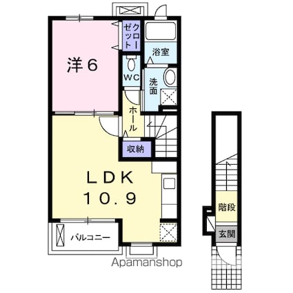 サンメゾン[1LDK/44.39m2]の間取図