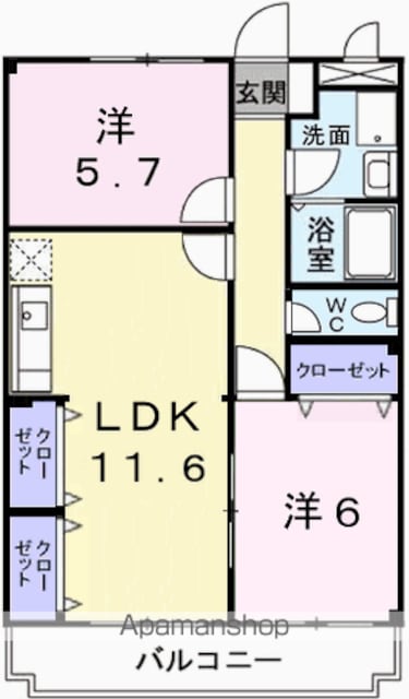アクロポリス１[2LDK/56.51m2]の間取図