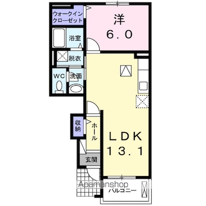 ロッソフィオーレＢ[1LDK/45.33m2]の間取図