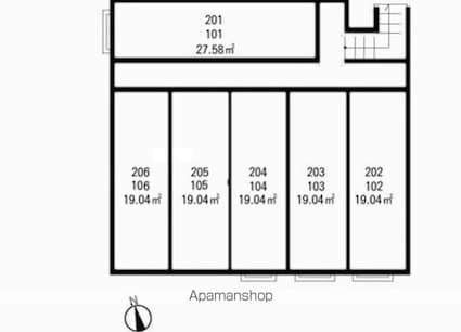 東京都足立区竹の塚１丁目[1K/19.04m2]の配置図