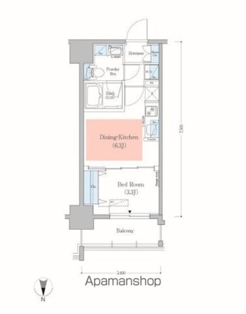 アーバネックス錦糸町Ⅱ[1DK/25.5m2]の間取図