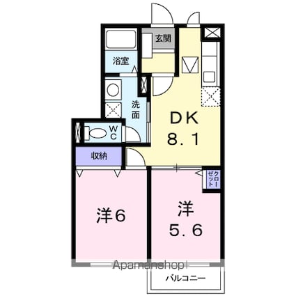 ラウム　壱番館[2DK/45.77m2]の間取図