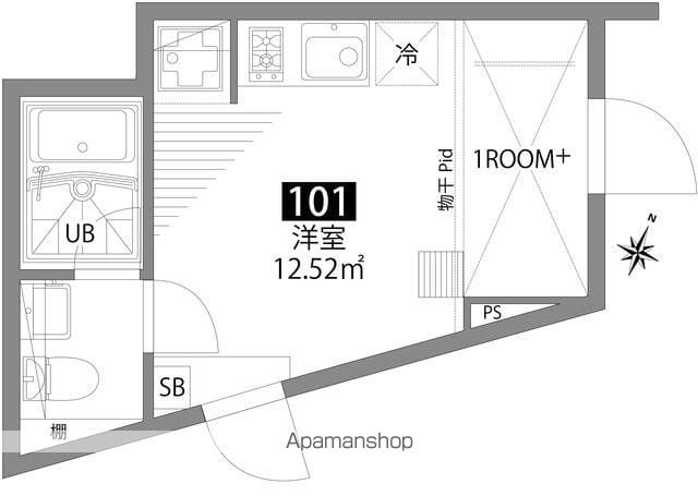 グランエッグス仙川[1R/16.35m2]の間取図