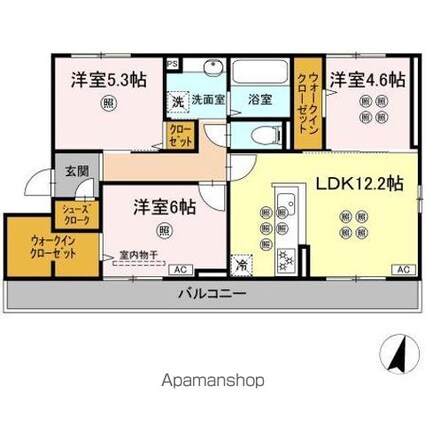 岡山県岡山市北区北方２丁目[3LDK/70.18m2]の間取図