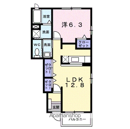 宮城県石巻市貞山２丁目[1LDK/46.49m2]の間取図