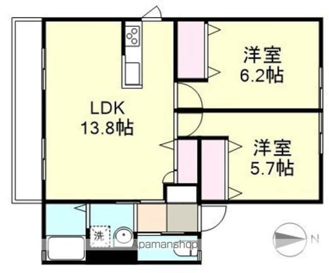 岡山県倉敷市中畝７丁目[2LDK/57.29m2]の間取図