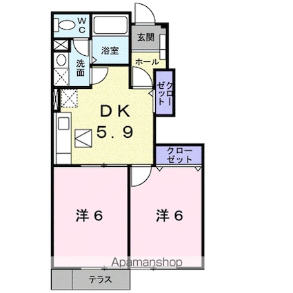 アプトソレアード[2DK/42.77m2]の間取図