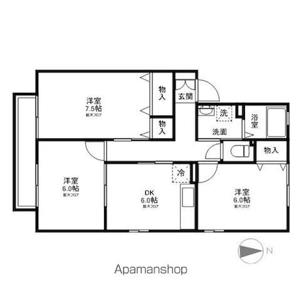 長野県長野市若里２丁目[3DK/59.58m2]の間取図