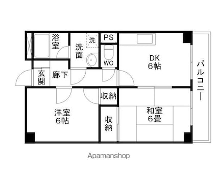 アゼリア古高[2DK/44.82m2]の間取図