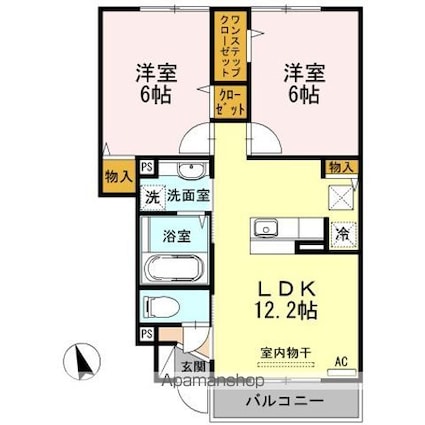 東京都武蔵村山市三ツ藤３丁目[2LDK/54.33m2]の間取図
