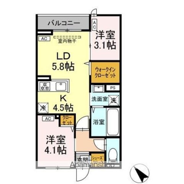 （仮）ＤーＲＯＯＭ白鳥４丁目[2LDK/42.97m2]の間取図