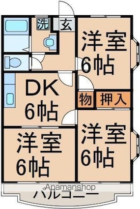 グランドール新町[3DK/52.6m2]の間取図