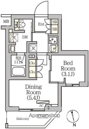 ＡＲＫＭＡＲＫ南品川[1DK/25.98m2]の間取図