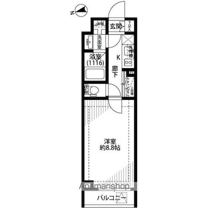 プレール・ドゥーク中野江原町[1K/26.97m2]の間取図