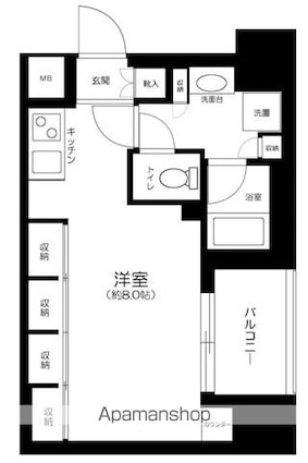 東京都中央区東日本橋２丁目[1R/25.82m2]の間取図