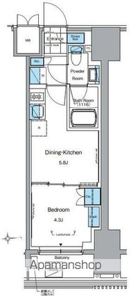 ルフォンプログレ田原町[1DK/25.6m2]の間取図