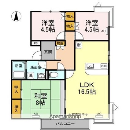 ダイヤハイツしの　Ｂ[3LDK/83.22m2]の間取図