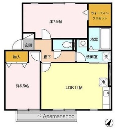 茨城県つくば市高野台２丁目[2LDK/61.57m2]の間取図