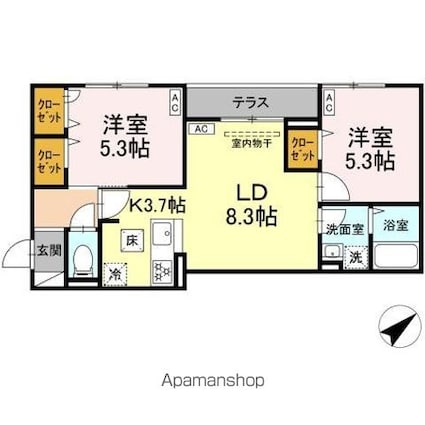 （仮）ＤーＲＯＯＭ江戸川[2LDK/51.5m2]の間取図