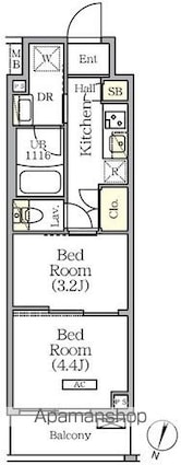ＡＲＫＭＡＲＫ世田谷砧[2K/25.13m2]の間取図