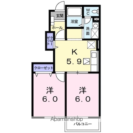 ベルハイツ[2K/42.77m2]の間取図