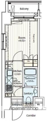 ドゥーエ新富町[1K/20.8m2]の間取図