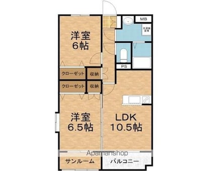 アドラシオン坂井[2LDK/58.87m2]の間取図