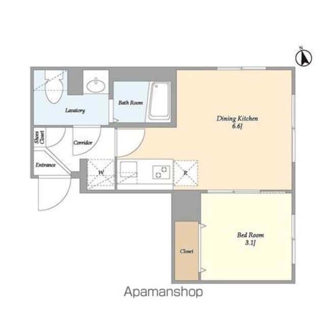 ウェルスクエアイズム尾山台[1DK/24.58m2]の間取図