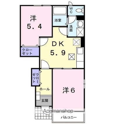 ル・シエルⅠ[2DK/42.77m2]の間取図
