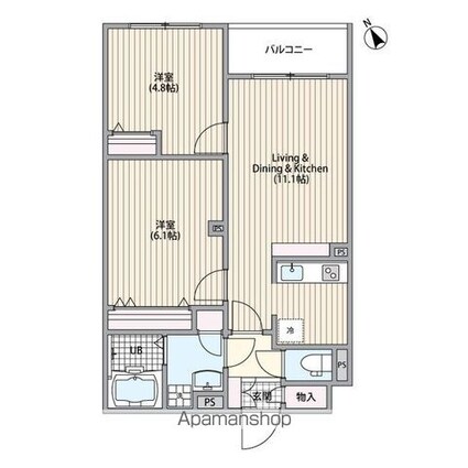 エルファーロ三軒茶屋Ⅵ[2LDK/48.03m2]の間取図