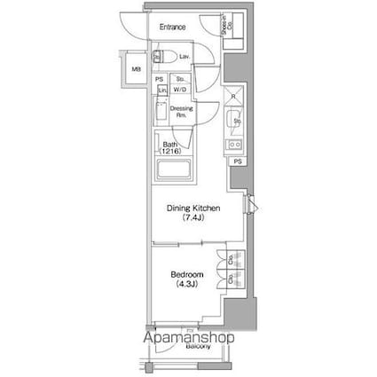 ザ・パークハビオ碑文谷[1DK/31.65m2]の間取図