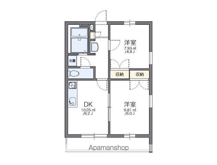 レオパレス中台[2DK/39.74m2]の間取図