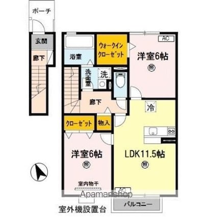 梟の杜コート　Ａ棟[2LDK/63.41m2]の間取図