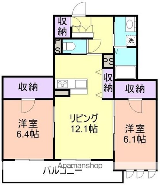 和歌山県和歌山市鷹匠町２丁目[2LDK/63.57m2]の間取図