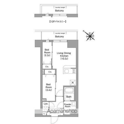 コンフォリア・リヴ豊洲キャナル[2LDK/39.8m2]の間取図