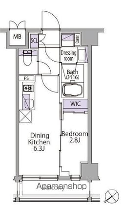 イプセ三軒茶屋[1DK/25.25m2]の間取図