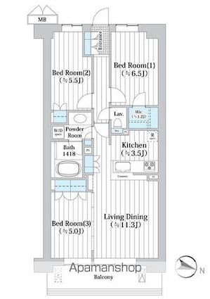 アビティグランデ砧　（Ｃ棟）[3LDK/69.6m2]の間取図
