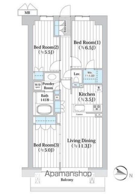アビティグランデ砧　（Ｃ棟）[3LDK/69.6m2]の間取図