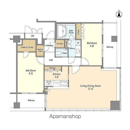 品川グラスレジデンス[2LDK/87.48m2]の間取図